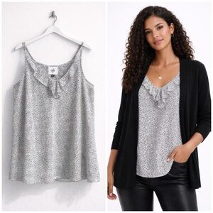 Cabi #5359 Flutter Ruffle Black & White Tank Blouse Size XL